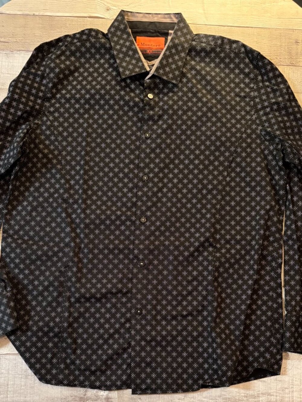 Montero Men’s XXL Black Button-Up Shirt – Geometric Pattern – Long Sleeve